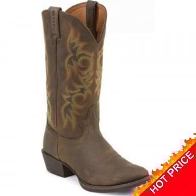 Abilene Mens 12" Distressed Brown Cowhide Western Boots 6412