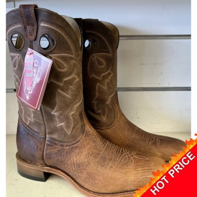 Boulet Mens 12" Brown Learher Square Toe Cowboy Boot 7238
