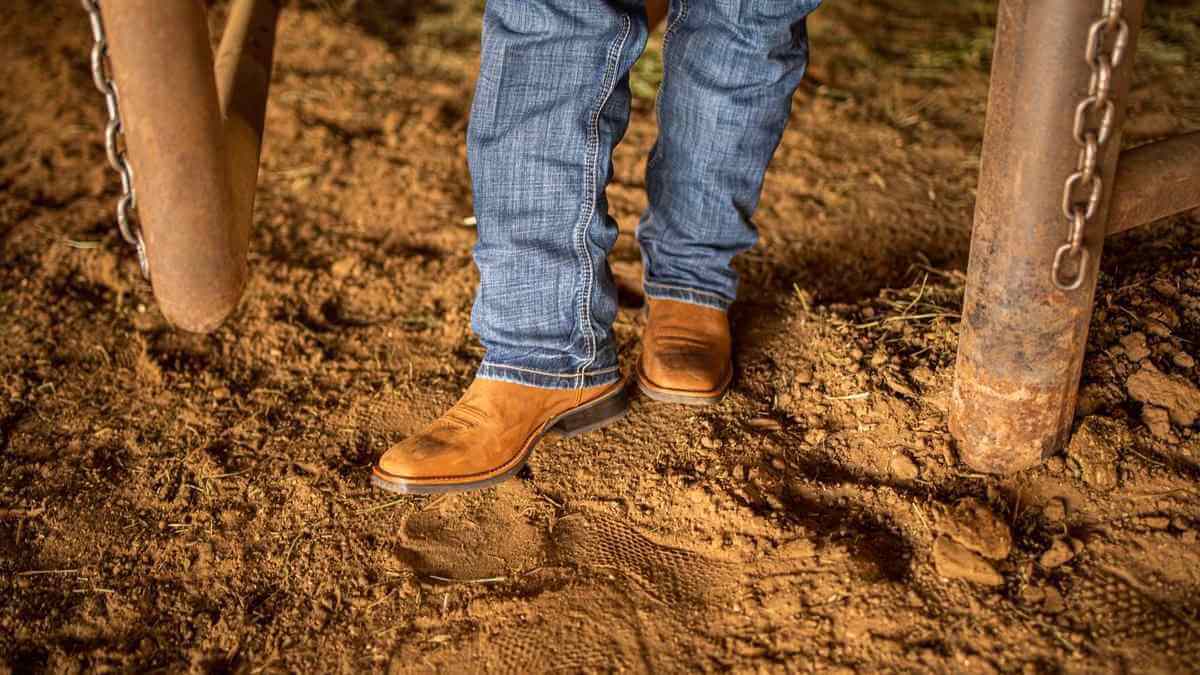 Ariat western boots worn on ranch ground