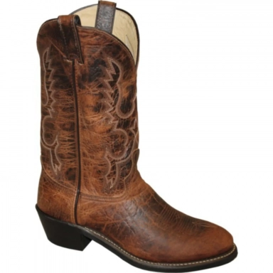 Abilene Mens 12 Deep Scalloped Antique Brown Bison Cowboy Boot