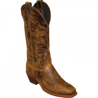 Abilene Womens 12" Antiqued Tan Cowhide Medium Square Toe Cowgirl Boots 9114