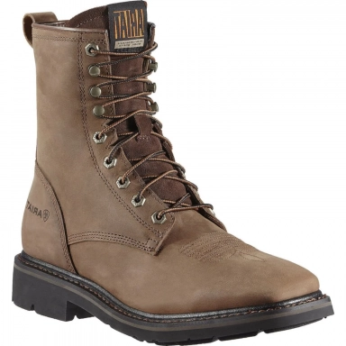 Ariat Mens Square Toe Western Work Boot 8 Inch Alamo Brown