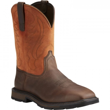 Ariat Mens Steel Toe Western Work Boot 10 Inch Brown Ember