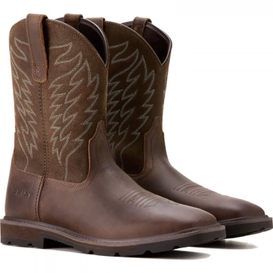 Ariat Mens Square Toe Western Work Boot 10 Inch Brown