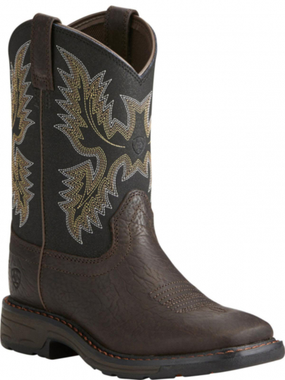 Ariat KIDS Workhog Wide Square Toe Western Cowboy Boot Bruin Brown 10021452 