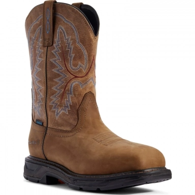 Ariat Mens Waterproof Square Toe Western Distressed Brown