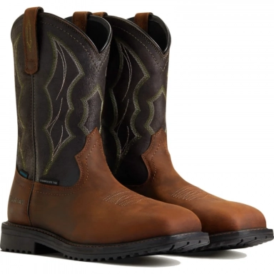 Ariat Mens Waterproof Composite Toe Western Distressed Brown