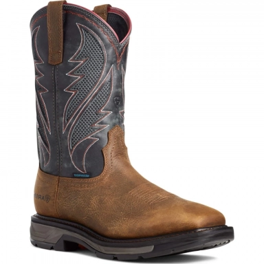 Ariat Mens Waterproof Square Toe Western Work Boot Rye Brown