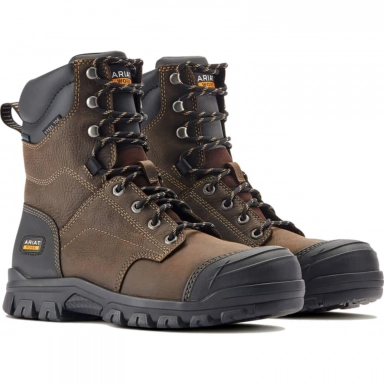 Ariat Mens Waterproof Steel Toe Work Boot 8 Inch Dark Brown
