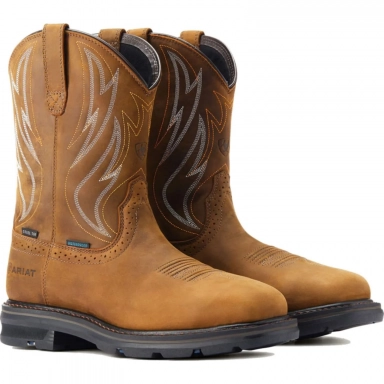 Ariat Mens Waterproof Steel Toe Western Distressed Brown