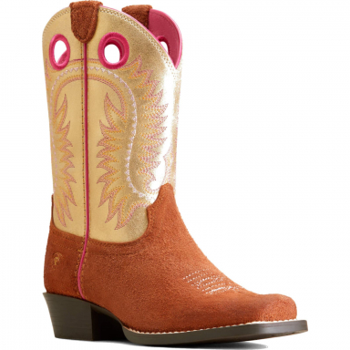 Ariat Youth Derby Monroe Terracotta Roughout-Royal Gold Metallic Boot