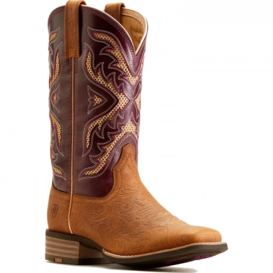 Ariat Womens Square Toe Cowgirl Boot 11 Inch Tooled Toasted