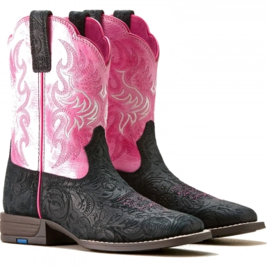 Ariat Kids Square Toe Cowboy Boot 8.5 Inch Black Floral
