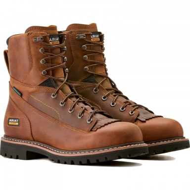 Ariat Mens Waterproof Round Toe Western Work Copper Brown