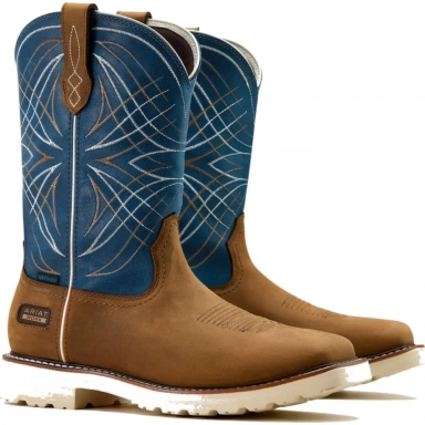 Ariat Mens Waterproof Square Toe Western Work Dusted Brown