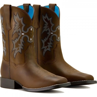 Ariat Youth Square Toe Cowboy Boot 8.5 Inch Distressed Brown