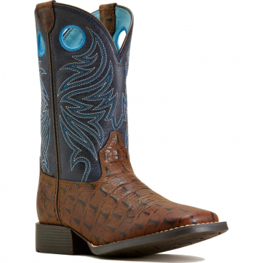 Ariat Unisex Youth Knox Wide Square Toe Western Boot - Brown Crocodile Print Navy