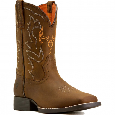 Ariat Unisex Youth Deer Ridge Wide Square Toe Western Boot - Distressed Brown