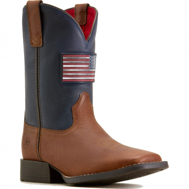 Ariat Unisex Youth Freedom Rider Wide Square Toe Western Boot - Hickory Smoke Nightfall Navy