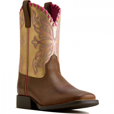 Ariat Unisex Youth Sundown Wide Square Toe Western Boot - Georgia Clay Royal Gold Metallic