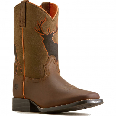 Ariat Unisex Youth Trail Cam Wide Square Toe Western Boot - Distressed Brown Tan Suede