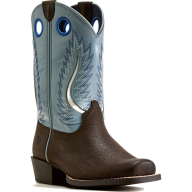 Ariat Unisex Youth Futurity Fort Worth Cutter Toe Western Boot - Bruin Brown Morning Dew Blue