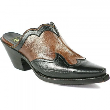 Black Unisex Jack Goat With Wing Tip Mule Shoe