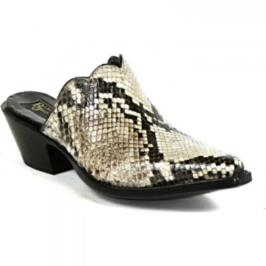 Black Unisex Jack Python Snake Belly Cut Mule Shoe