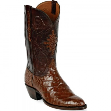Black Jack Shield Inlay Alligator Belly Cowboy Boot