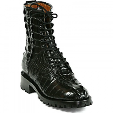 Black Unisex Jack Alligator Tail Lace Up Safari Lace-Up Cowboy Boot