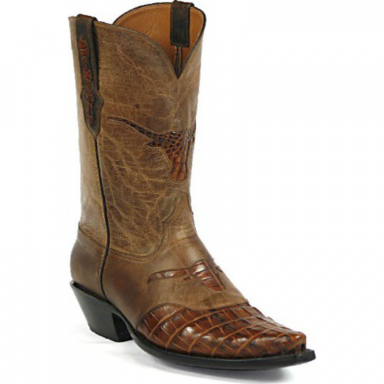 Black Jack Reverse Tail Small Steer Inlay & Spur Strap With Small Steer Inlay Alligator Tail Cowboy