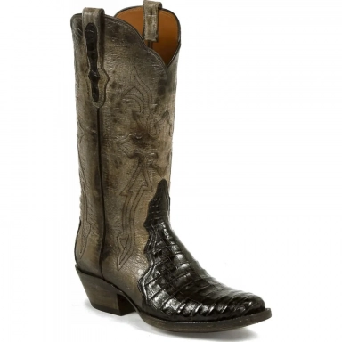 Black Unisex Jack Triad Hueco Cord Caiman Belly Western Cowboy Boot