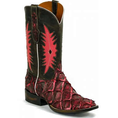 Black Unisex Jack Stefie Inlay Design Pirarucu Fish Cowboy Boot
