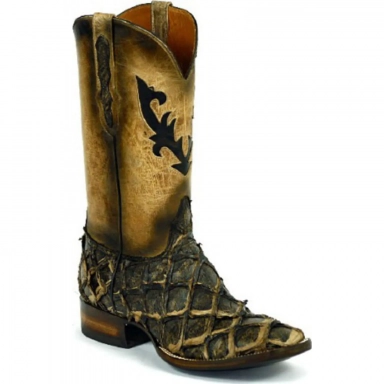 Black Unisex Jack Ceasar Inlay Design Pirarucu Fish Cowboy Boot