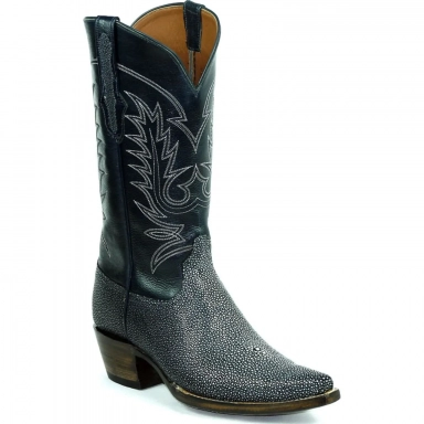 Black Unisex Jack Stitch 195 Sanded Stingray Western Cowboy Boot