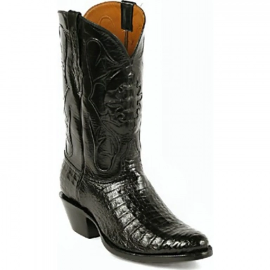 Black Unisex Jack Shield Inlay Caiman Crocodile Belly Cowboy Boot