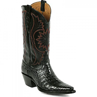 Black Unisex Jack Stitch M-344 Caiman Crocodile Belly Cowboy Boot