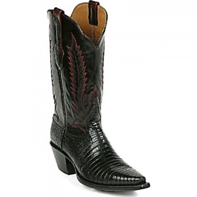 Black Unisex Jack Feather Stitch Teju-Ring Lizard Cowboy Boot