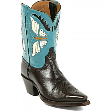 Black Unisex Jack Butterfly Inlays Peewee Cowboy Boot