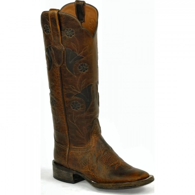 Black Unisex Jack KC Inlay Design 15 Tops Cowhide Western Cowboy Boot