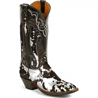 Black Unisex Jack Vntage Inlays Acid Wash White Cowhide Western Cowboy