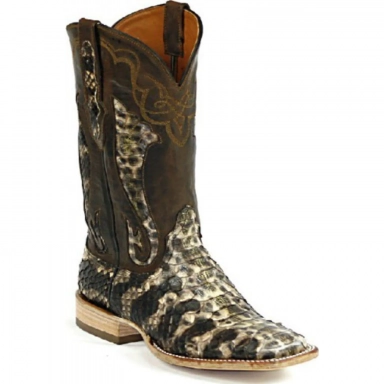 Black Unisex Jack Vintage Inlay Python Snake Cowboy Boot