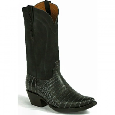 Black Unisex Jack Ruidoso Cord Caiman Crocodile Belly Cowboy Boot