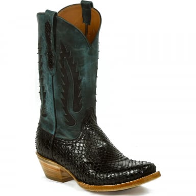 Black Unisex Jack Terlingua Inlay Anaconda Snake Western Cowboy Boot