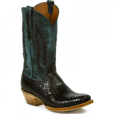 Black Unisex Jack Terlingua Inlay Anaconda Snake Western Cowboy Boot