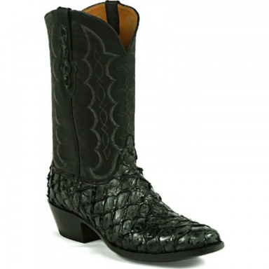 Black Unisex Jack Inverted Vamps Stitch 526 Pirarucu Fish Cowboy Boot