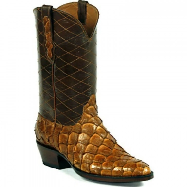 Black Unisex Jack Diamond Stitch Pirarucu Fish Cowboy Boot