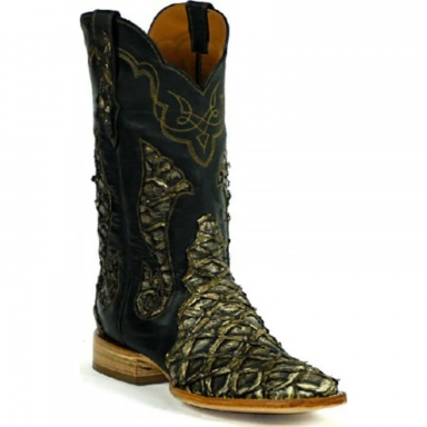 Black Unisex Jack Vintage Triad Inlays Design Cowboy Boot