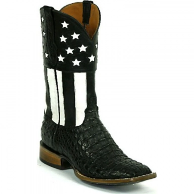 Black Unisex Jack Camo Usa Flag Caiman Crocodile Hornback Cowboy Boot