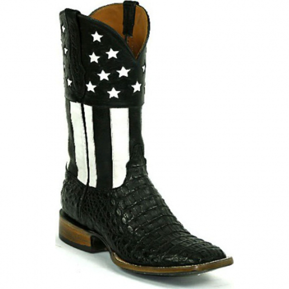 Black Jack Camo Black Usa Flag Caiman Crocodile Hornback Cowboy Boot 7177